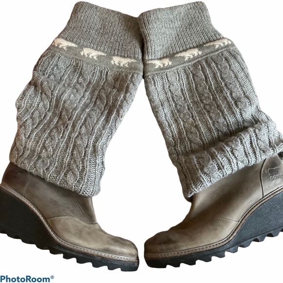 Sorel Crazy Cable Knee High Wedge Boots 9.5 Gray - Picture 1 of 6